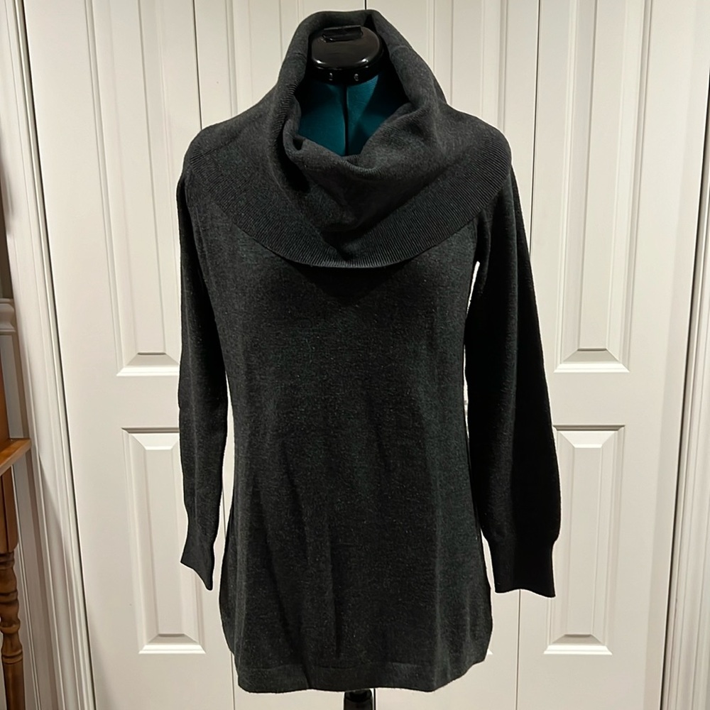 French Connection Gray Tunic Cowl Sweater